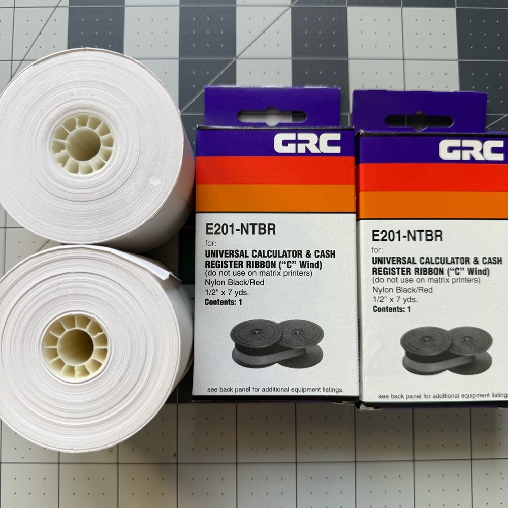 GRC Universal Calculator Ribbon E201-NTBR and Paper Rolls